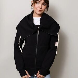 Thumb United Black Zip-Up Hoodie with Oversized Collar